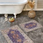 2'li Set Gri Zeminde Eskitme Motifli Antik Desenli Sade & Şık Eskitme Motifli  2'li Banyo & Mutfak Paspas Takımı Realhomes