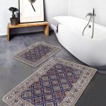 2'li Set Krem Zeminde Osmanlı Motifli Art Deco Desenli Geometrik Avangarde  2'li Banyo & Mutfak Paspas Takımı Realhomes