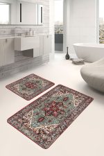 - PaspasTakimi-2li-Set947-Gorsel-5 - Realhomes  2'li Set Kırmızı - Yeşil Zeminde Otantik Motifli Osmanlı Desenli Vintage Avangarde  2'li Banyo & Mutfak Paspas Takımı Realhomes