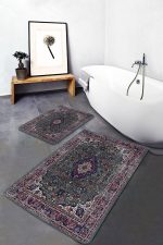 - PaspasTakimi-2li-Set948-Gorsel-1 - Realhomes  2'li Set Yeşil Zeminde Göbekli Halı Motifli Pers Desenli Eskitme Motifli Vintage  2'li Banyo & Mutfak Paspas Takımı Realhomes