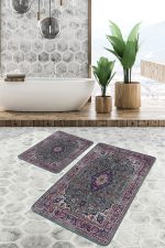 - PaspasTakimi-2li-Set948-Gorsel - Realhomes  2'li Set Yeşil Zeminde Göbekli Halı Motifli Pers Desenli Eskitme Motifli Vintage  2'li Banyo & Mutfak Paspas Takımı Realhomes