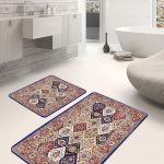 2'li Set Siyah - Mavi Zeminde Üçgen Motifli Geometrik Desenli Geometrik Sade & Şık  2'li Banyo & Mutfak Paspas Takımı Realhomes