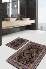 - PaspasTakimi-2li-Set950-Gorsel - Realhomes 2'li Set Siyah Zeminde Geleneksel Motifli Etnik Desenli Eskitme Motifli Avangarde 2'li Banyo & Mutfak Paspas Takımı Realhomes