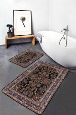 - PaspasTakimi-2li-Set950-Gorsel-5 - Realhomes 2'li Set Siyah Zeminde Geleneksel Motifli Etnik Desenli Eskitme Motifli Avangarde 2'li Banyo & Mutfak Paspas Takımı Realhomes