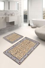 - PaspasTakimi-2li-Set951-Gorsel-5 - Realhomes 2'li Set Bej Zeminde Kilim Motifli Osmanlı Desenli Vintage Etnik Motifler 2'li Banyo & Mutfak Paspas Takımı Realhomes