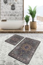 2'li Set Antika Zeminde Yöresel Motifli Geleneksel Desenli Vintage Avangarde  2'li Banyo & Mutfak Paspas Takımı Realhomes