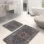 2'li Set Siyah - Gri Zeminde Mermer Motifli Klasik Desenli Geometrik Sade & Şık  2'li Banyo & Mutfak Paspas Takımı Realhomes
