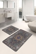 2'li Set Antika Zeminde Yöresel Motifli Geleneksel Desenli Vintage Avangarde  2'li Banyo & Mutfak Paspas Takımı Realhomes