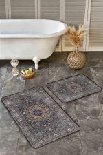 2'li Set Antika Zeminde Yöresel Motifli Geleneksel Desenli Vintage Avangarde  2'li Banyo & Mutfak Paspas Takımı Realhomes