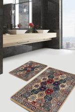 - PaspasTakimi-2li-Set955-Gorsel-1 - Realhomes 2'li Set Antika Zeminde Otantik Motifli Hereke Desenli Etnik Motifler Vintage 2'li Banyo & Mutfak Paspas Takımı Realhomes