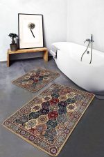 - PaspasTakimi-2li-Set955-Gorsel - Realhomes 2'li Set Antika Zeminde Otantik Motifli Hereke Desenli Etnik Motifler Vintage 2'li Banyo & Mutfak Paspas Takımı Realhomes