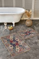 - Realhomes - Realhomes 2'li Set Antika Zeminde Otantik Motifli Hereke Desenli Etnik Motifler Vintage 2'li Banyo & Mutfak Paspas Takımı Realhomes