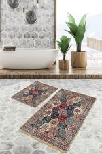 - PaspasTakimi-2li-Set955-Gorsel-5 - Realhomes 2'li Set Antika Zeminde Otantik Motifli Hereke Desenli Etnik Motifler Vintage 2'li Banyo & Mutfak Paspas Takımı Realhomes