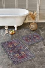 - Realhomes - Realhomes  2'li Set Antika Zeminde Geleneksel Motifli Osmanlı Desenli Vintage Avangarde  2'li Banyo & Mutfak Paspas Takımı Realhomes