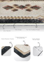 2'li Set Krem - Siyah Zeminde Geleneksel Motifli Dokuma Desenli Avangarde Etnik Motifler  2'li Banyo & Mutfak Paspas Takımı Realhomes