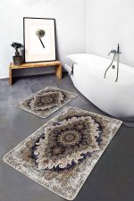 2'li Set Otantik Zeminde Göbekli Halı Motifli Hereke Desenli Eskitme Motifli Vintage  2'li Banyo & Mutfak Paspas Takımı Realhomes