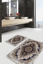 2'li Set Otantik Zeminde Göbekli Halı Motifli Hereke Desenli Eskitme Motifli Vintage  2'li Banyo & Mutfak Paspas Takımı Realhomes