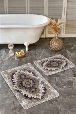 2'li Set Otantik Zeminde Göbekli Halı Motifli Hereke Desenli Eskitme Motifli Vintage  2'li Banyo & Mutfak Paspas Takımı Realhomes