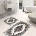 2'li Set Siyah  Zeminde Tribal Motifli El Dokuma Desenli Geometrik Sade & Şık  2'li Banyo & Mutfak Paspas Takımı Realhomes