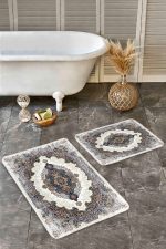 - Realhomes - Realhomes  2'li Set Antika Zeminde Otantik Motifli Geleneksel Desenli Eskitme Motifli Avangarde  2'li Banyo & Mutfak Paspas Takımı Realhomes