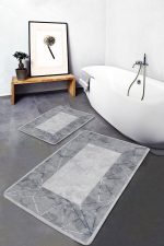 - PaspasTakimi-2li-Set961-Gorsel-1 - Realhomes  2'li Set Gri Zeminde Çerçeveli Motifli Mermer Desenli Sade & Şık Geometrik  2'li Banyo & Mutfak Paspas Takımı Realhomes