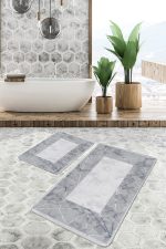 - PaspasTakimi-2li-Set961-Gorsel - Realhomes  2'li Set Gri Zeminde Çerçeveli Motifli Mermer Desenli Sade & Şık Geometrik  2'li Banyo & Mutfak Paspas Takımı Realhomes