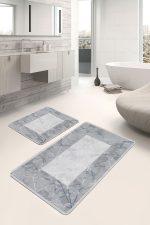 - PaspasTakimi-2li-Set961-Gorsel-5 - Realhomes  2'li Set Gri Zeminde Çerçeveli Motifli Mermer Desenli Sade & Şık Geometrik  2'li Banyo & Mutfak Paspas Takımı Realhomes