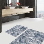2'li Set Lacivert - Beyaz Zeminde Kanvas Motifli Boyama Desenli Modern Sade & Şık  2'li Banyo & Mutfak Paspas Takımı Realhomes