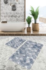 - PaspasTakimi-2li-Set962-Gorsel-4 - Realhomes 2'li Set Mavi - Gri Zeminde Geometrik Motifli Eskitme Desenli Klasik Geometrik 2'li Banyo & Mutfak Paspas Takımı Realhomes