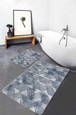 - PaspasTakimi-2li-Set962-Gorsel-5 - Realhomes 2'li Set Mavi - Gri Zeminde Geometrik Motifli Eskitme Desenli Klasik Geometrik 2'li Banyo & Mutfak Paspas Takımı Realhomes