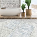 2'li Set Siyah - Beyaz Zeminde Tribal Motifli Etnik Desenli Geometrik Klasik  2'li Banyo & Mutfak Paspas Takımı Realhomes