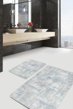 - PaspasTakimi-2li-Set963-Gorsel-2 - Realhomes 2'li Set Krem - Mavi Zeminde Eskitme Motifli Retro Desenli Sade & Şık Eskitme Motifli 2'li Banyo & Mutfak Paspas Takımı Realhomes