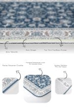 2'li Set Mavi Zeminde Uşak Motifli Antik Desenli Etnik Motifler Vintage  2'li Banyo & Mutfak Paspas Takımı Realhomes