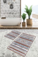 - PaspasTakimi-2li-Set967-Gorsel-1 - Realhomes 2'li Set Kremit Zeminde Pers Motifli Osmanlı Desenli Vintage Eskitme Motifli 2'li Banyo & Mutfak Paspas Takımı Realhomes