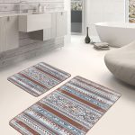 2'li Set Siyah - Beyaz Zeminde Çerçeveli Motifli Klasik Desenli Geometrik Sade & Şık  2'li Banyo & Mutfak Paspas Takımı Realhomes