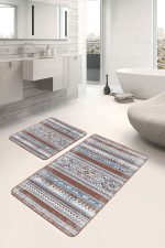 - PaspasTakimi-2li-Set967-Gorsel - Realhomes 2'li Set Kremit Zeminde Pers Motifli Osmanlı Desenli Vintage Eskitme Motifli 2'li Banyo & Mutfak Paspas Takımı Realhomes