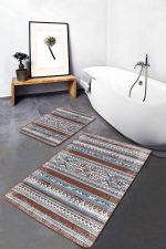 - PaspasTakimi-2li-Set967-Gorsel-2 - Realhomes 2'li Set Kremit Zeminde Pers Motifli Osmanlı Desenli Vintage Eskitme Motifli 2'li Banyo & Mutfak Paspas Takımı Realhomes