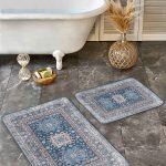 2'li Set Gri - Siyah Zeminde Eskitme Motifli Geometrik Desenli Geometrik Eskitme Motifli  2'li Banyo & Mutfak Paspas Takımı Realhomes