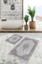 2'li Set Antika Zeminde Hereke Motifli Geleneksel Desenli Eskitme Motifli Avangarde  2'li Banyo & Mutfak Paspas Takımı Realhomes