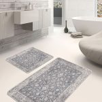 2'li Set Gold - Turkuaz Zeminde Mermer Motifli Modern Sanat Desenli Modern Sade & Şık  2'li Banyo & Mutfak Paspas Takımı Realhomes