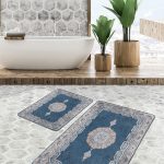 2'li Set Kahverengi Zeminde Morrocan Motifli Eskitme Desenli Geometrik Klasik  2'li Banyo & Mutfak Paspas Takımı Realhomes