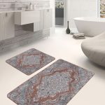 2'li Set Kırmızı Zeminde Etnik Motifli Osmanlı Desenli Avangarde Klasik  2'li Banyo & Mutfak Paspas Takımı Realhomes