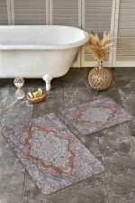 - Realhomes - Realhomes  2'li Set Otantik Zeminde Geleneksel Motifli Yöresel Desenli Avangarde Eskitme Motifli  2'li Banyo & Mutfak Paspas Takımı Realhomes