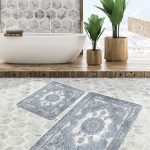 2'li Set Krem - Kırmızı Zeminde Uşak Motifli Kilim Desenli Avangarde Etnik Motifler  2'li Banyo & Mutfak Paspas Takımı Realhomes