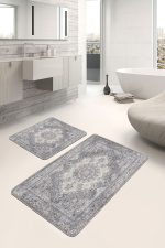 - PaspasTakimi-2li-Set975-Gorsel-4 - Realhomes 2'li Set Bej Zeminde Osmanlı Motifli Hereke Desenli Eskitme Motifli Vintage 2'li Banyo & Mutfak Paspas Takımı Realhomes