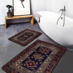 2'li Set Kahverengi Zeminde Çerçeveli Motifli Eskitme Desenli Klasik Eskitme Motifli  2'li Banyo & Mutfak Paspas Takımı Realhomes