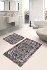 - PaspasTakimi-2li-Set978-Gorsel - Realhomes 2'li Set Kahverengi Zeminde Hereke Motifli Dokuma Desenli Avangarde Etnik Motifler 2'li Banyo & Mutfak Paspas Takımı Realhomes