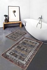 - PaspasTakimi-2li-Set978-Gorsel-2 - Realhomes 2'li Set Kahverengi Zeminde Hereke Motifli Dokuma Desenli Avangarde Etnik Motifler 2'li Banyo & Mutfak Paspas Takımı Realhomes