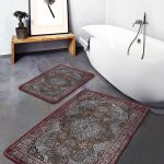 2'li Set Kahverengi Zeminde Leopar Motifli Post Desenli Sade & Şık Klasik  2'li Banyo & Mutfak Paspas Takımı Realhomes