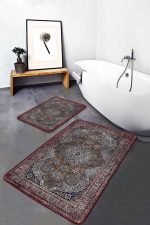 - PaspasTakimi-2li-Set979-Gorsel - Realhomes  2'li Set Kahverengi Zeminde Kilim Motifli Uşak Desenli Etnik Motifler Avangarde  2'li Banyo & Mutfak Paspas Takımı Realhomes